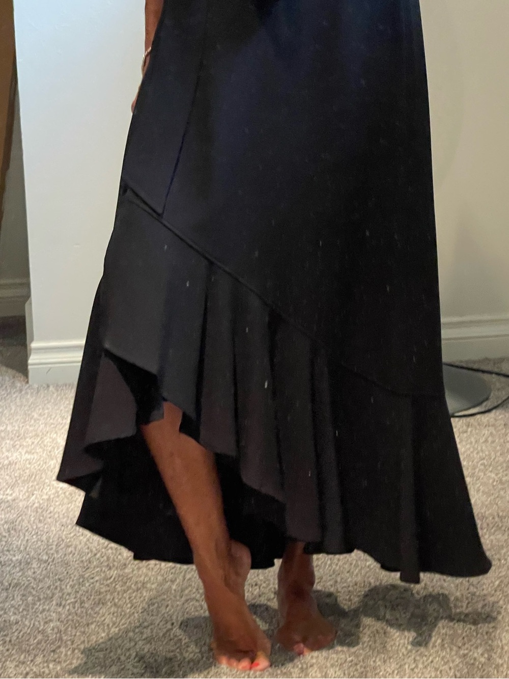 Ganni Black High-Low Ruffle Hem Skirt